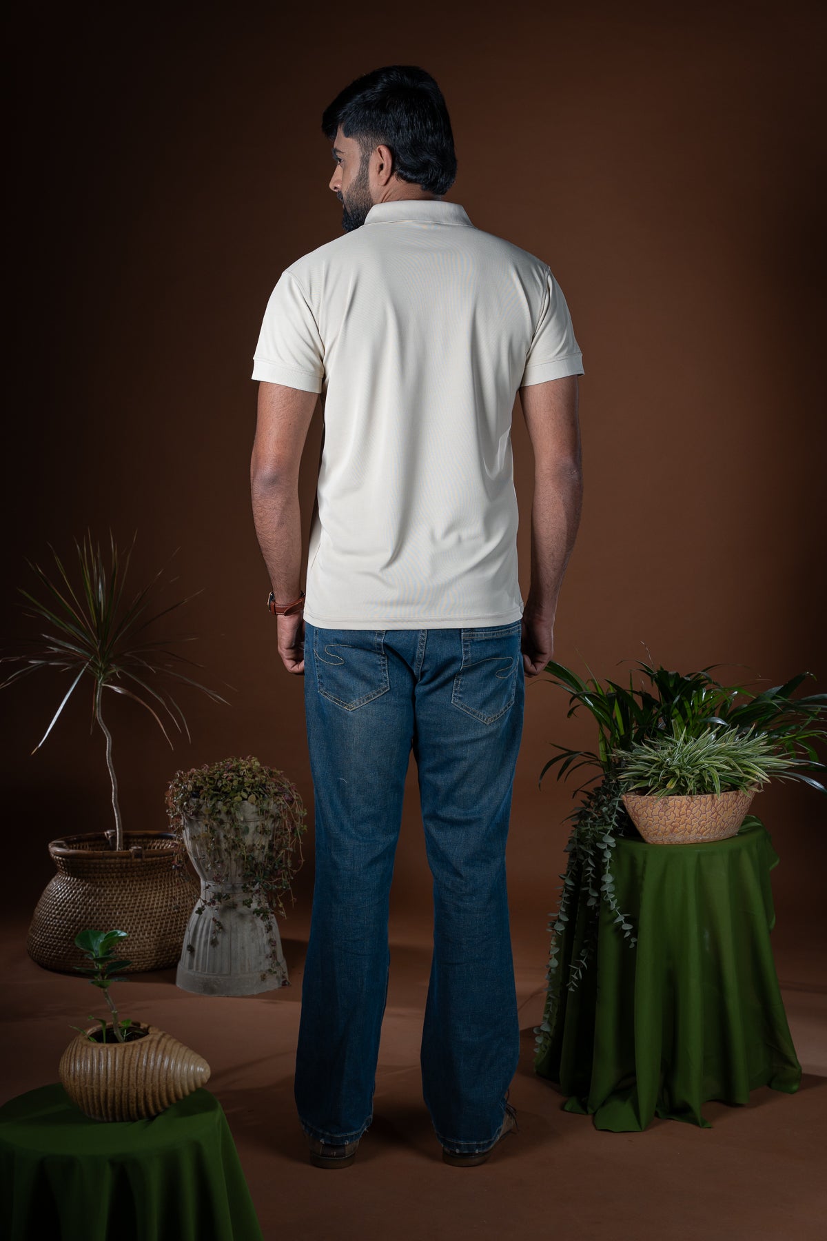 Hornbill Polo Neck T -Shirt - Cotton Beige