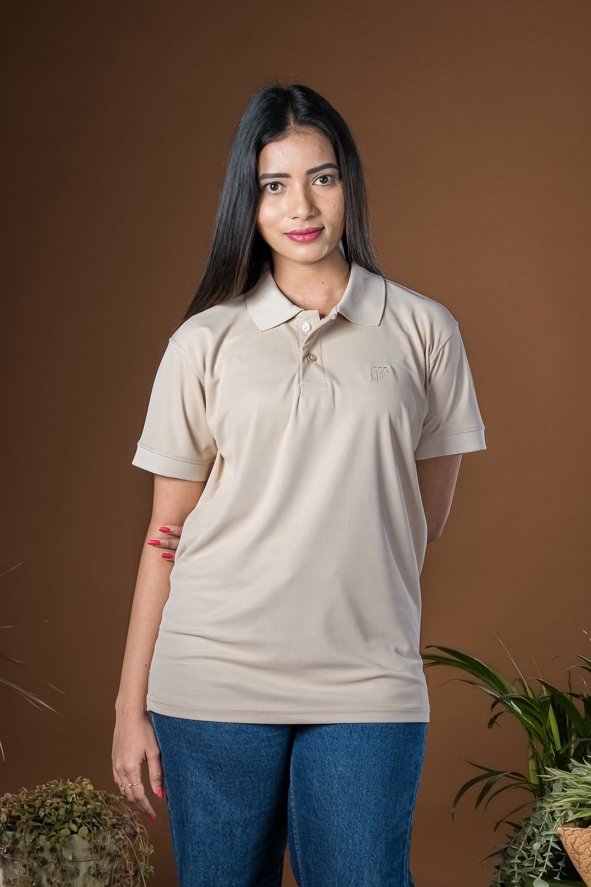 Hornbill Polo Neck T -Shirt - Cotton Beige