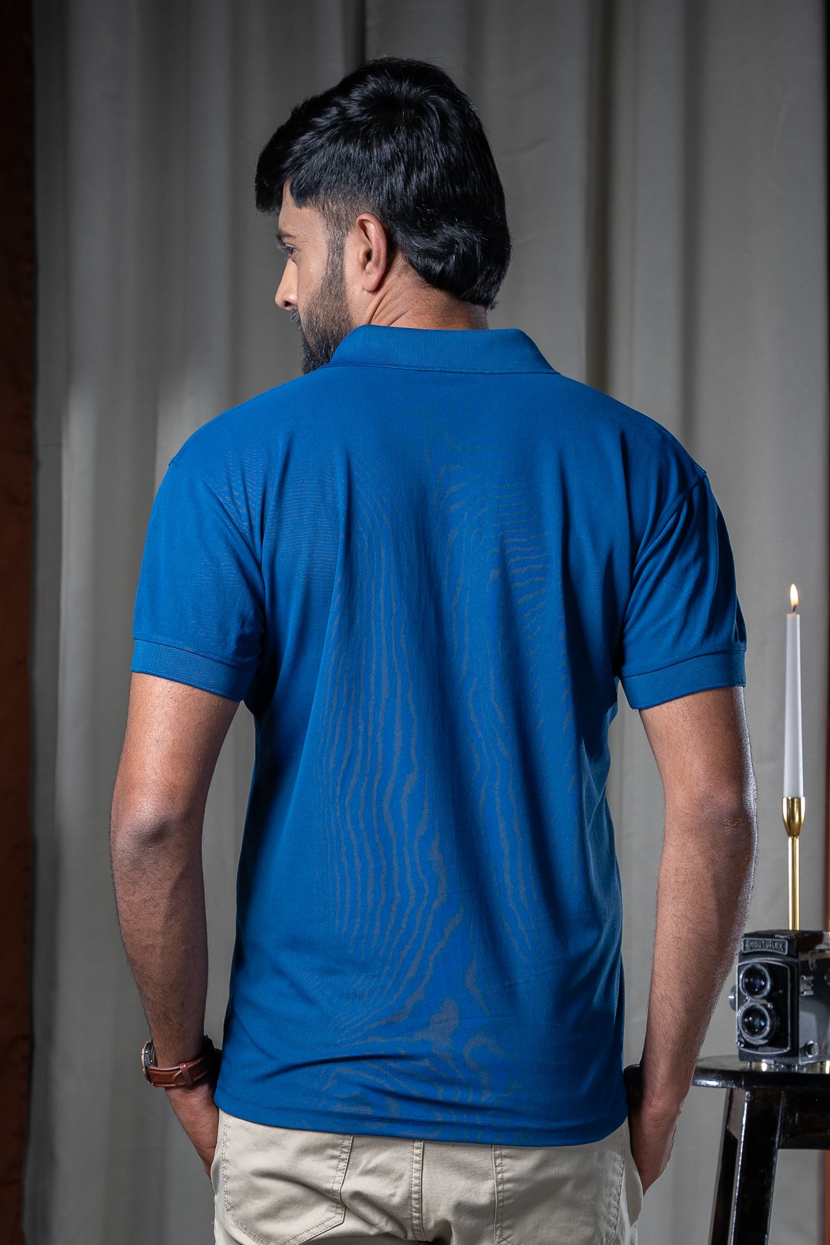 Hornbill Polo Neck T -Shirt - Cotton Navy Blue