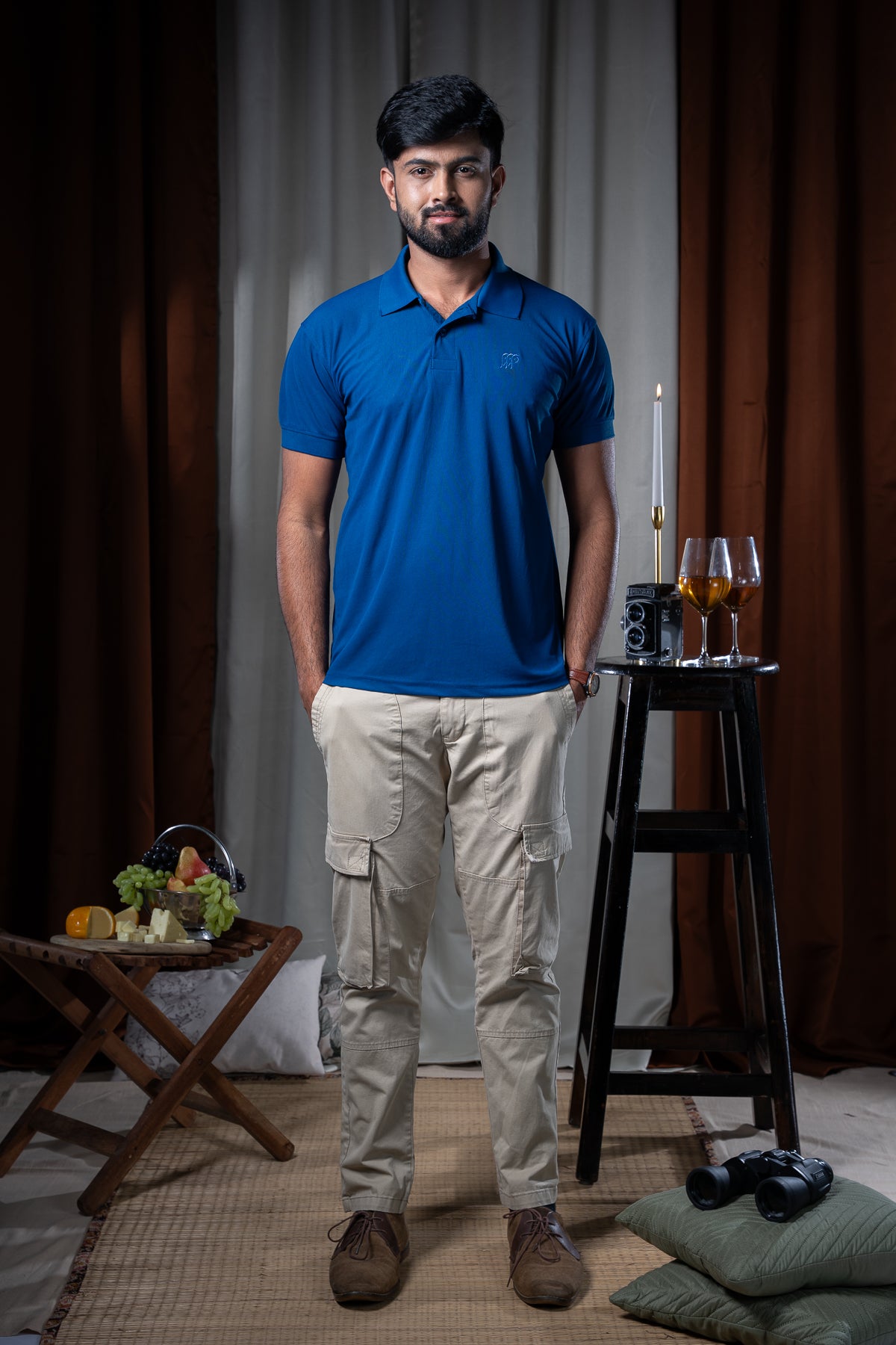 Hornbill Polo Neck T -Shirt - Cotton Navy Blue