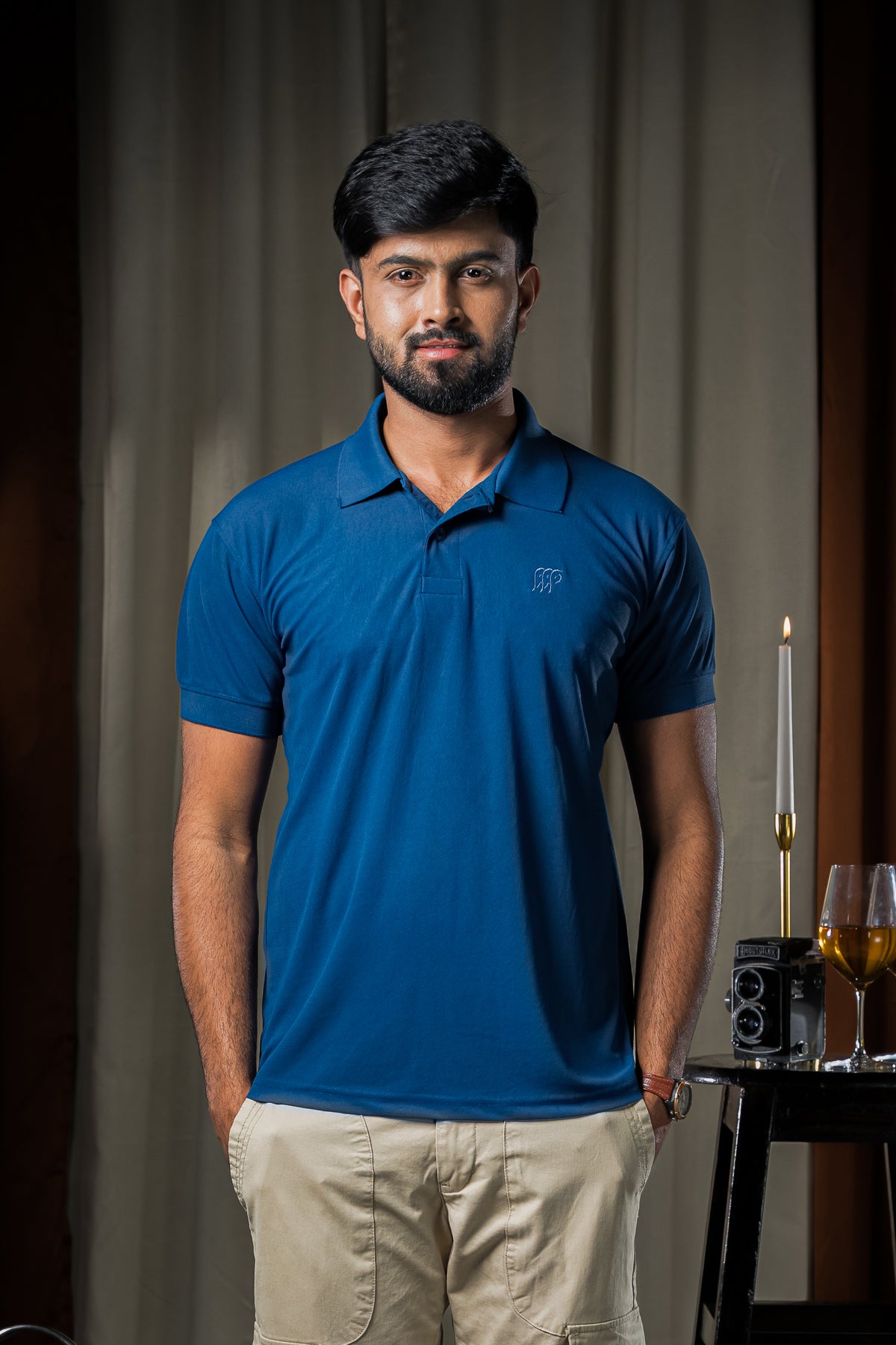 Hornbill Polo Neck T -Shirt - Cotton Navy Blue