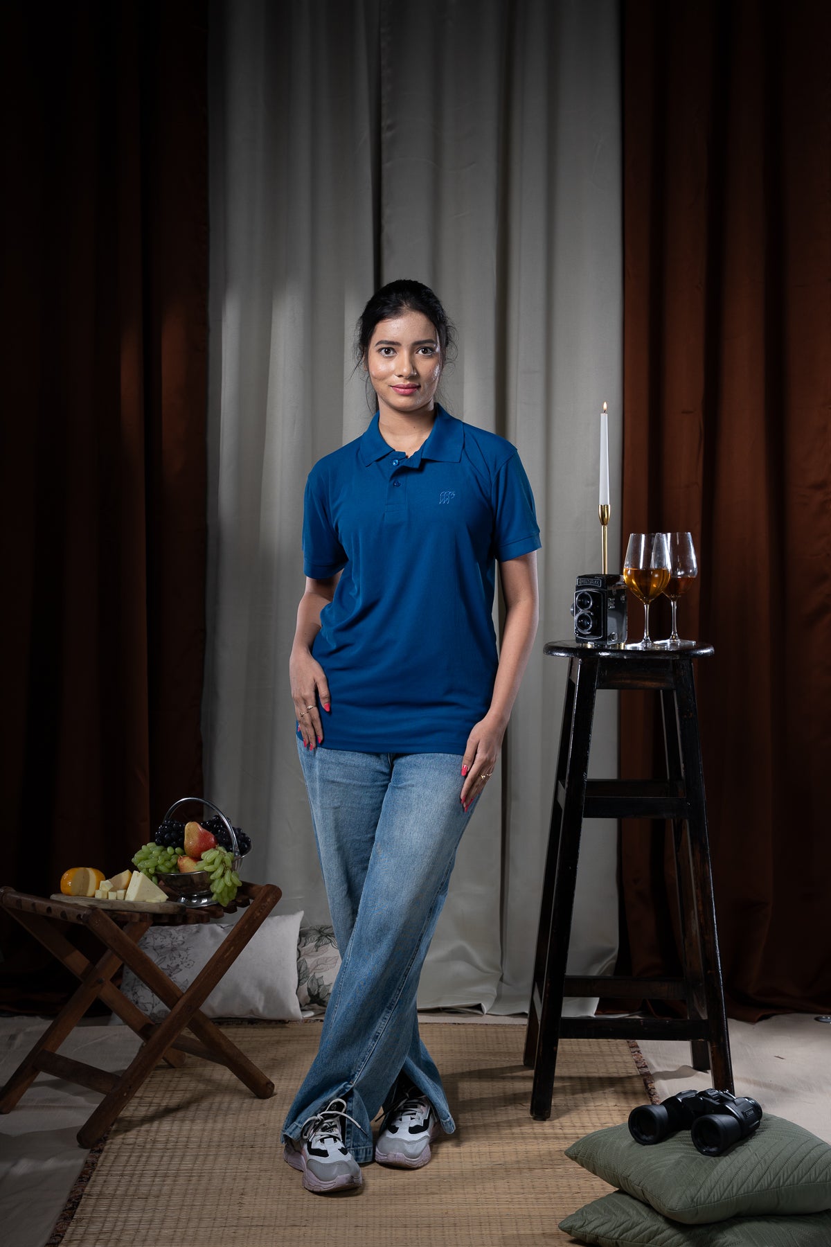 Hornbill Polo Neck T -Shirt - Cotton Navy Blue