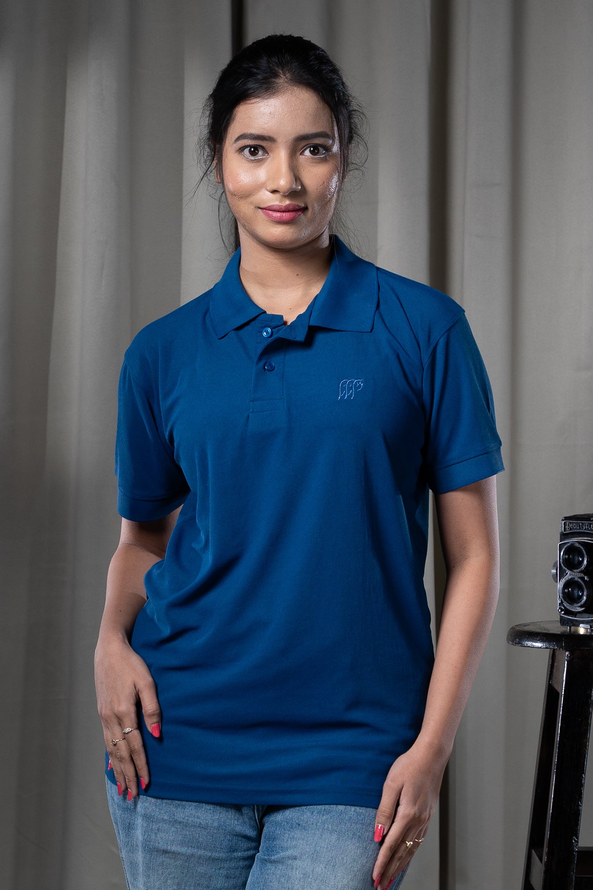 Hornbill Polo Neck T -Shirt - Cotton Navy Blue