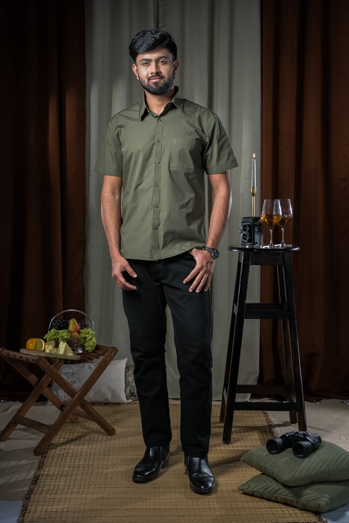 Bandipur Half Sleeve Shirt - Cotton Olive Green