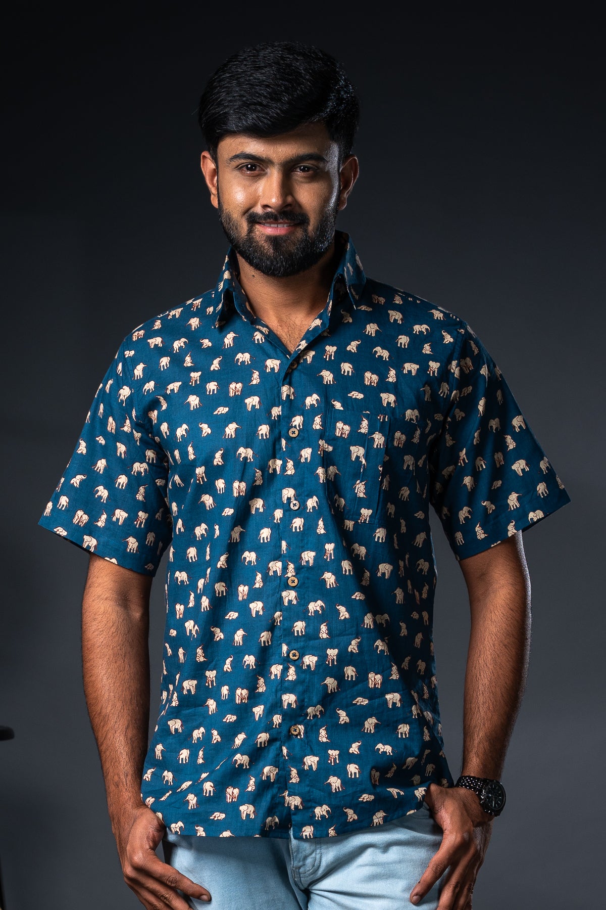 Beige Elephant Printed Shirts