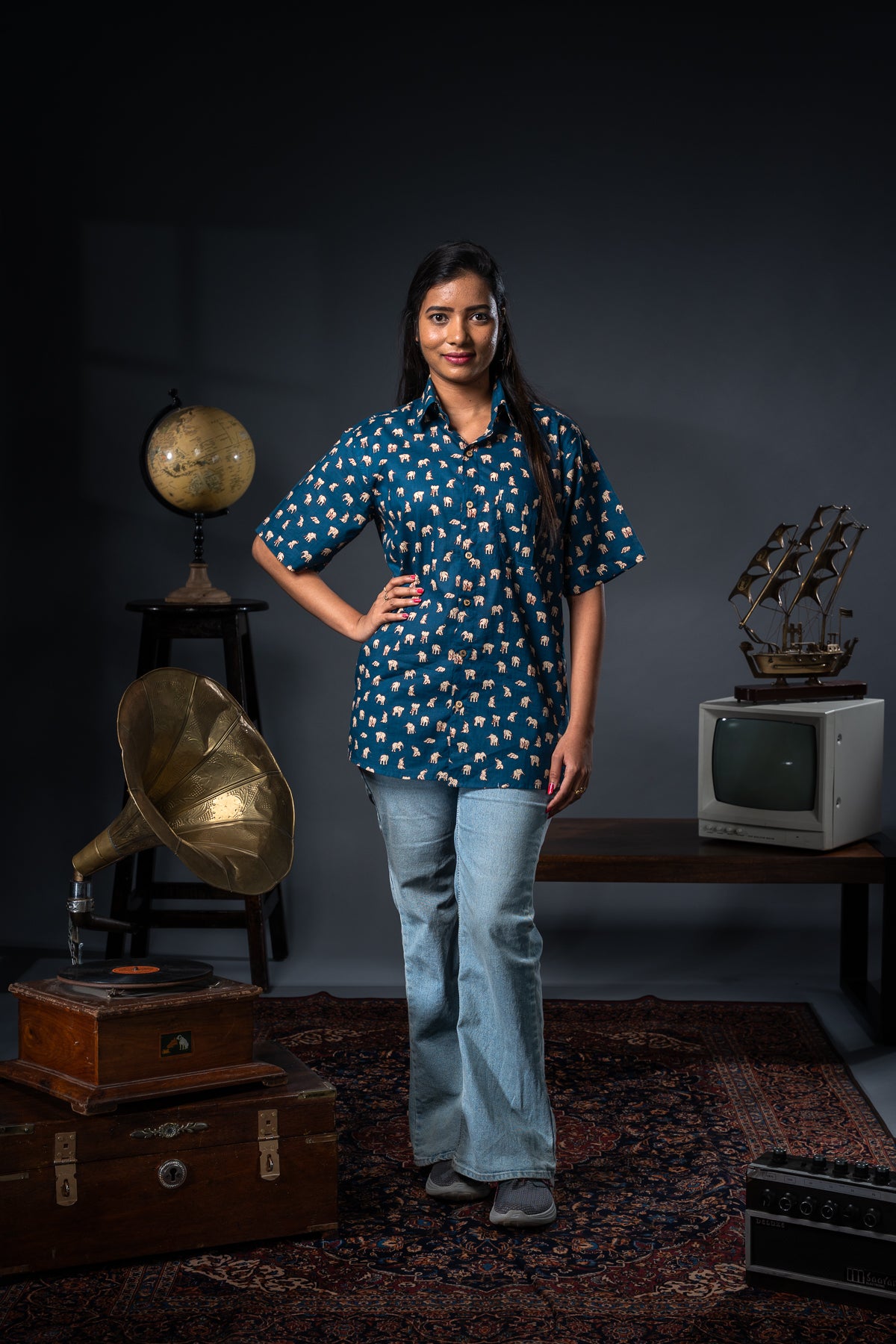 Beige Elephant Printed Shirts