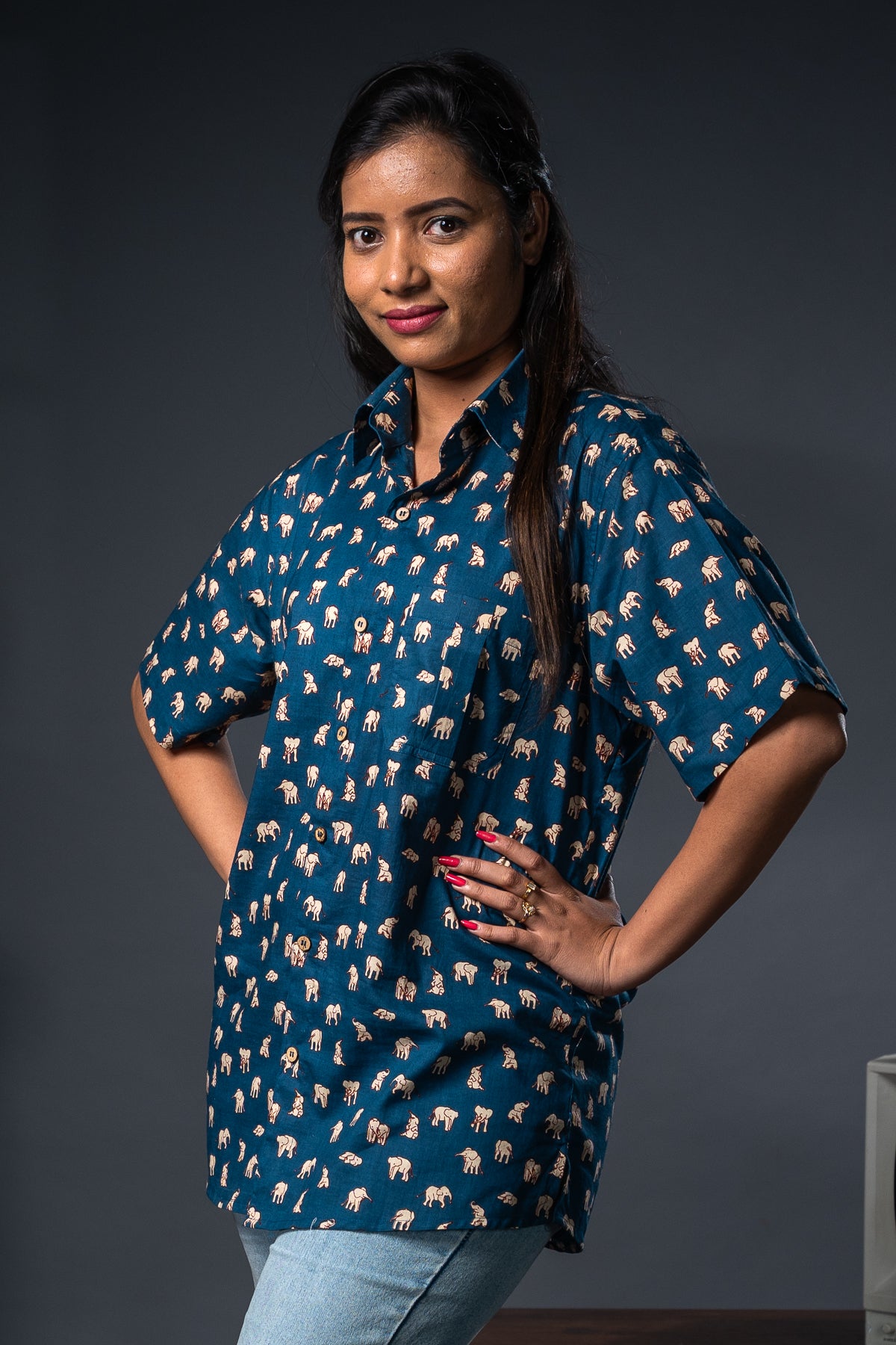 Beige Elephant Printed Shirts