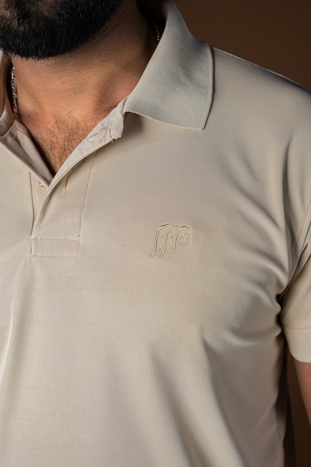 Hornbill Polo Neck T -Shirt - Cotton Beige