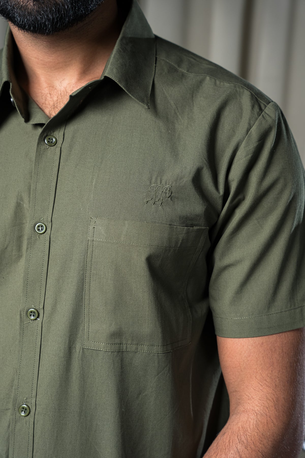 Bandipur Half Sleeve Shirt - Cotton Olive Green