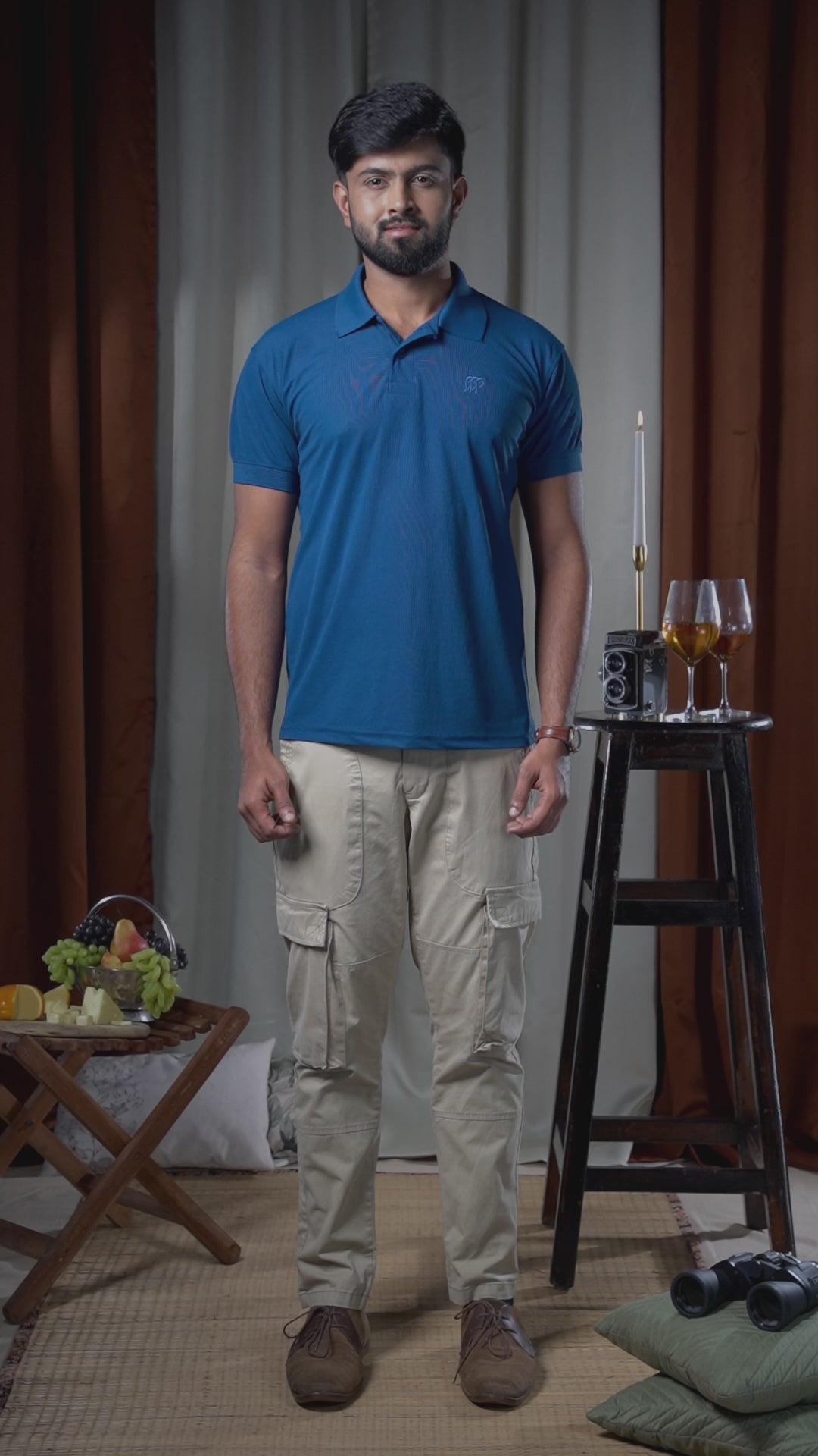 Hornbill Polo Neck T -Shirt - Cotton Navy Blue