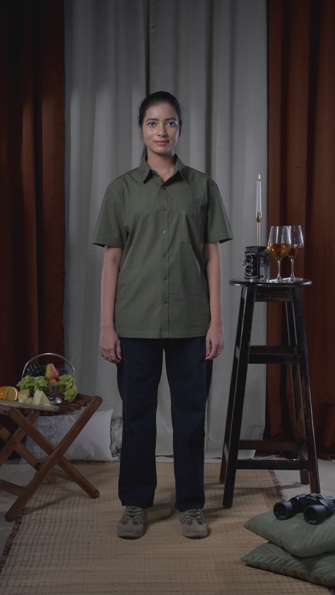 Bandipur Half Sleeve Shirt - Cotton Olive Green