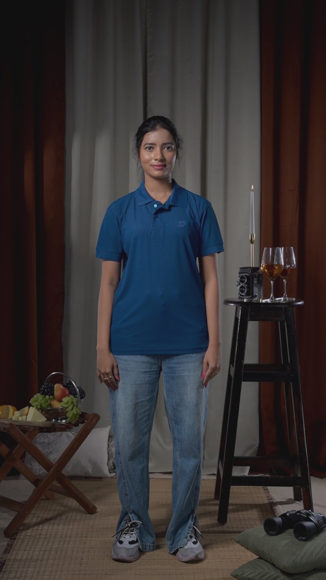 Hornbill Polo Neck T -Shirt - Cotton Navy Blue