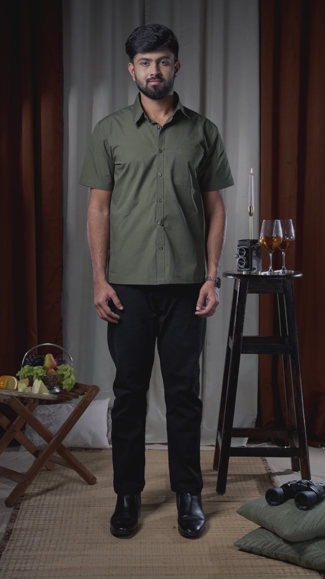 Bandipur Half Sleeve Shirt - Cotton Olive Green